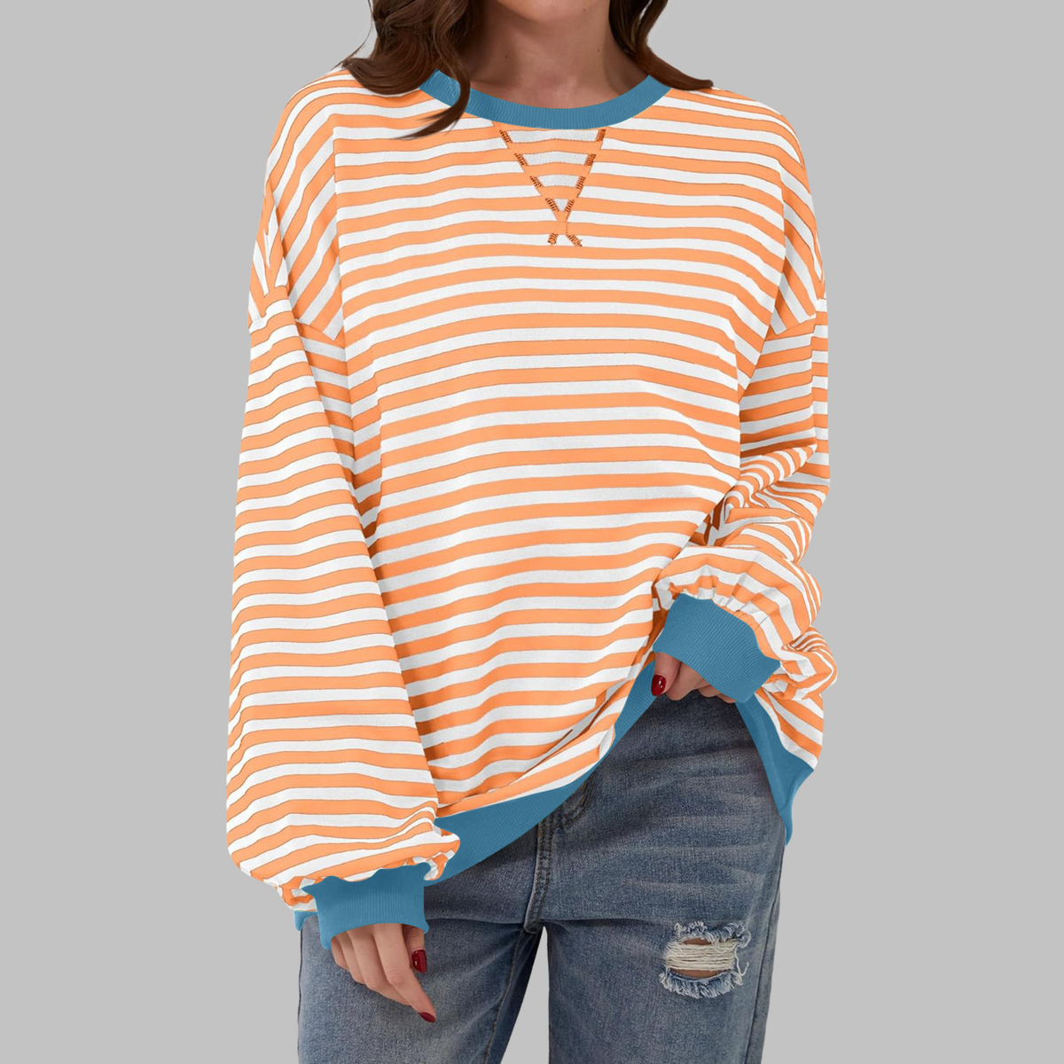 Striped Sweatshirt Round Neck Relaxed Fit