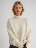 Soft knit turtleneck jumper in beige, front view