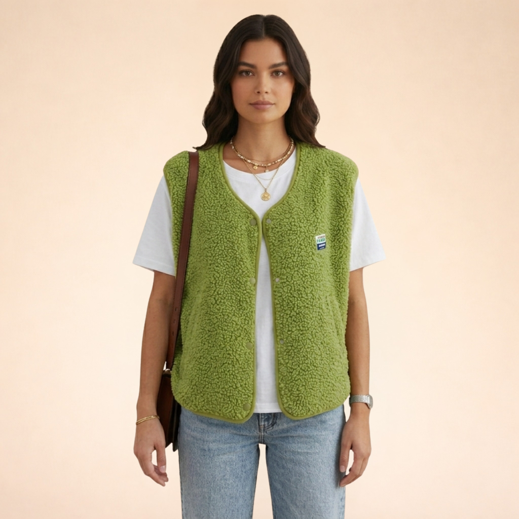 Sherpa Fleece Vest Snap Front