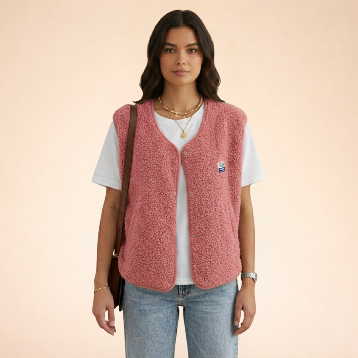 Sherpa Fleece Vest Snap Front