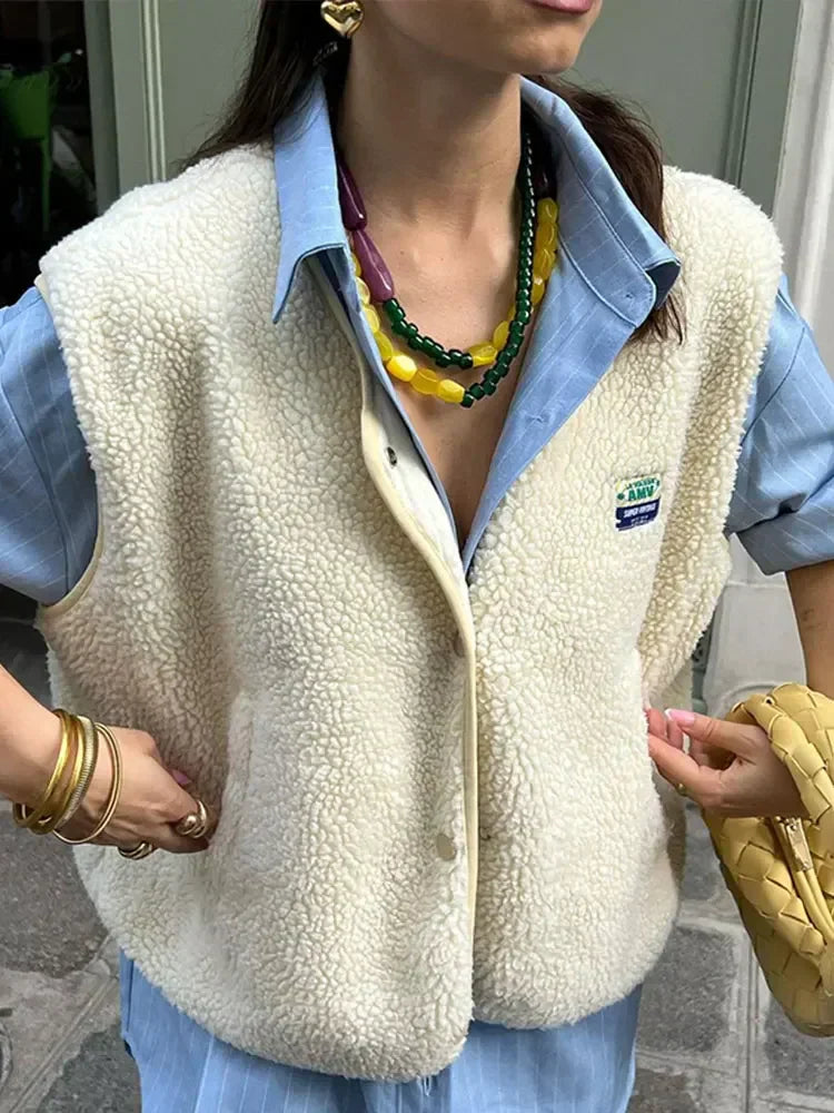Sherpa Fleece Vest Snap Front