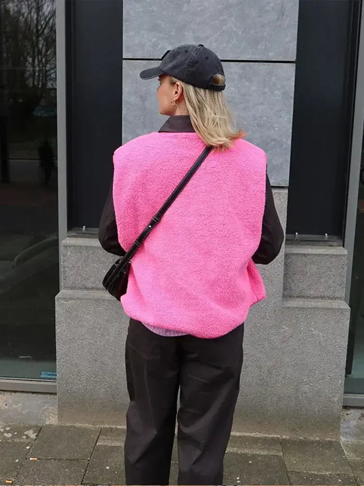 Sherpa Fleece Vest Snap Front