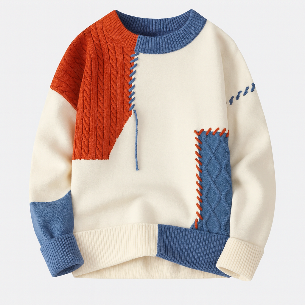 Patchwork Crew Neck Sweater Relaxed