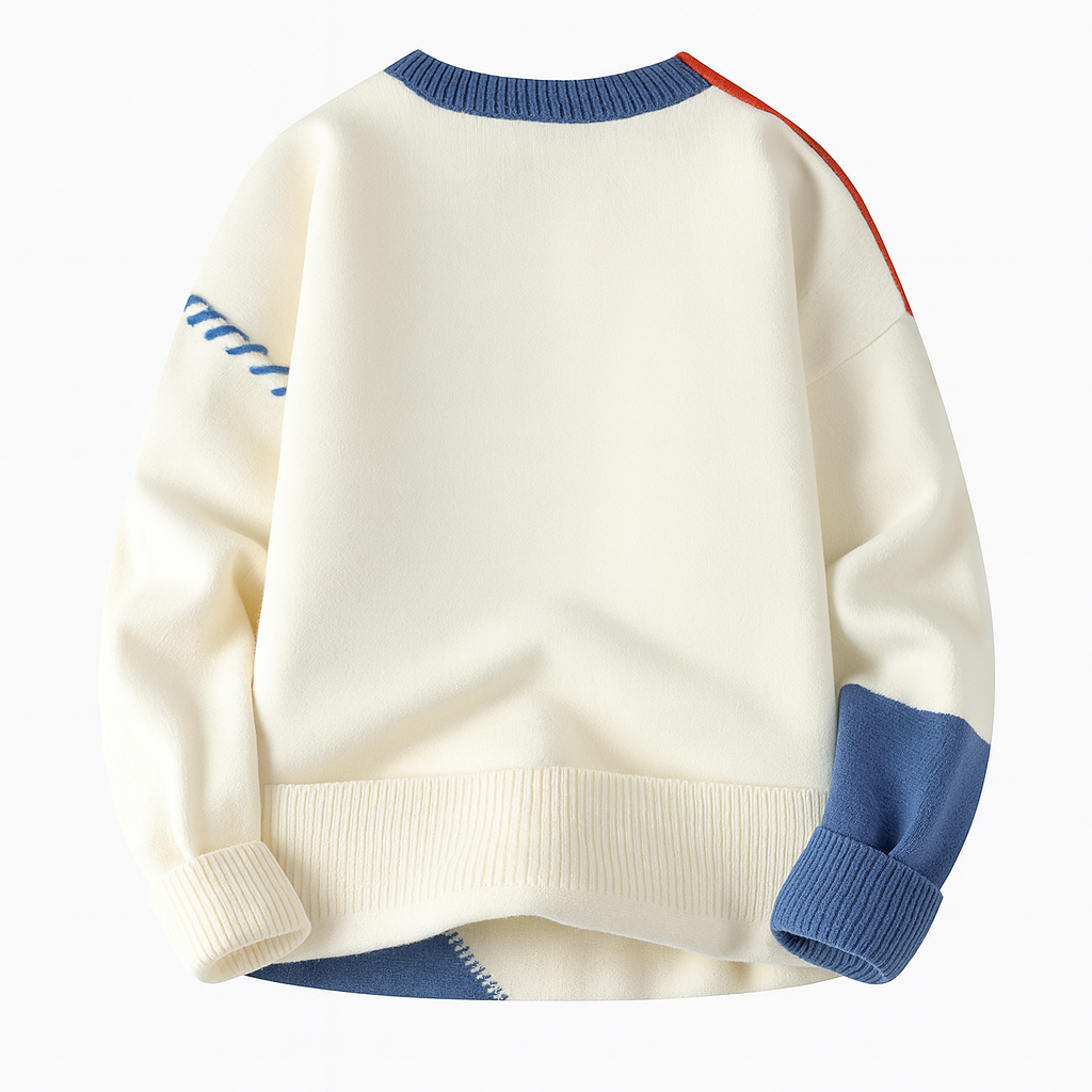 Patchwork Crew Neck Sweater Relaxed