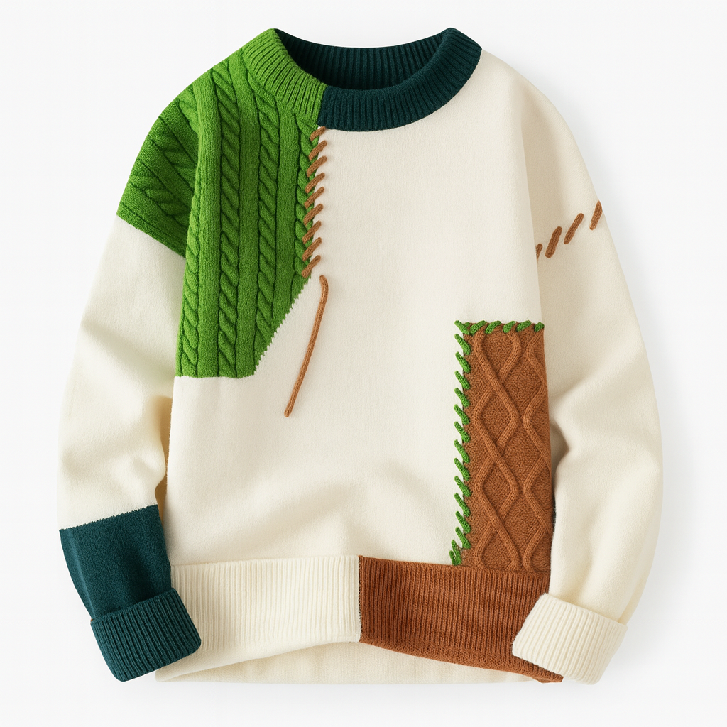Patchwork Crew Neck Sweater Relaxed