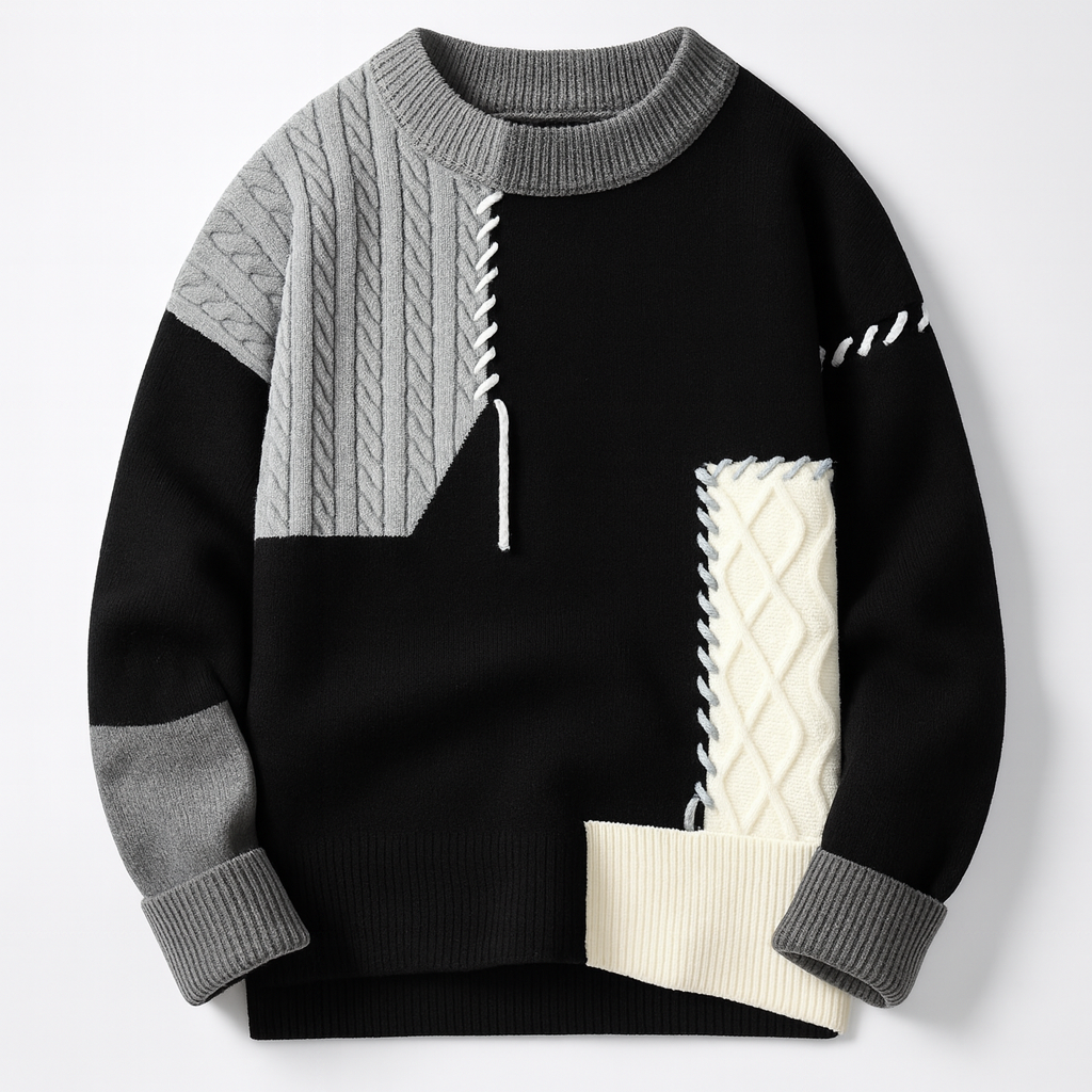 Patchwork Crew Neck Sweater Relaxed
