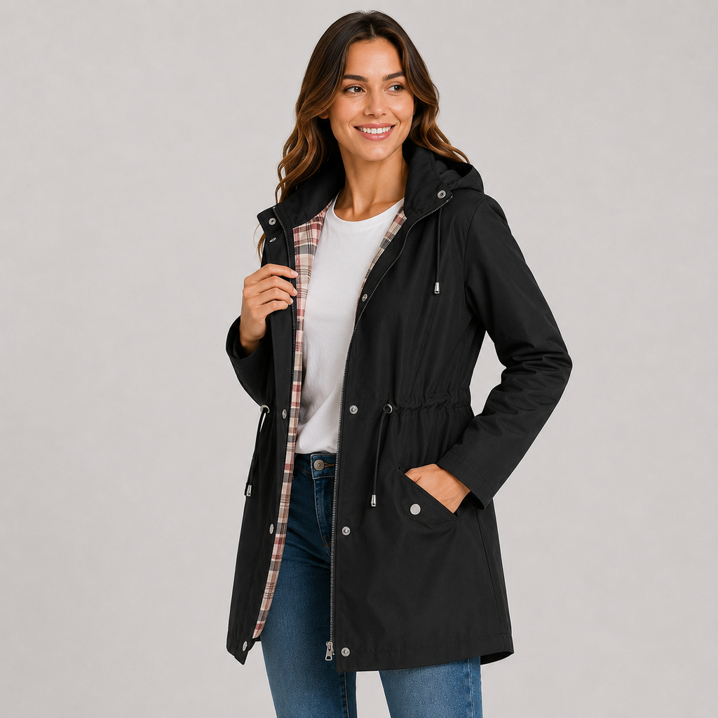 Lightweight Hooded Jacket Cinched Waist