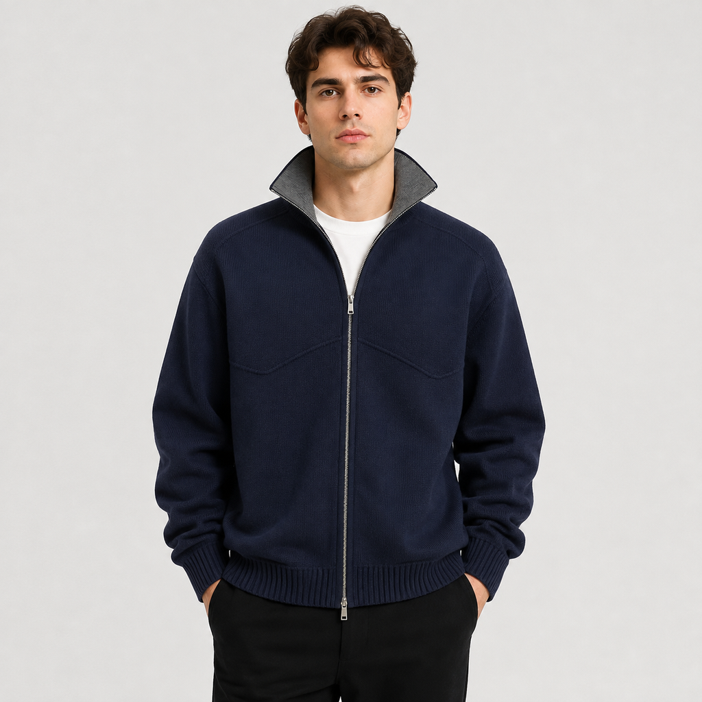 Stand Collar Knit Zip Cardigan