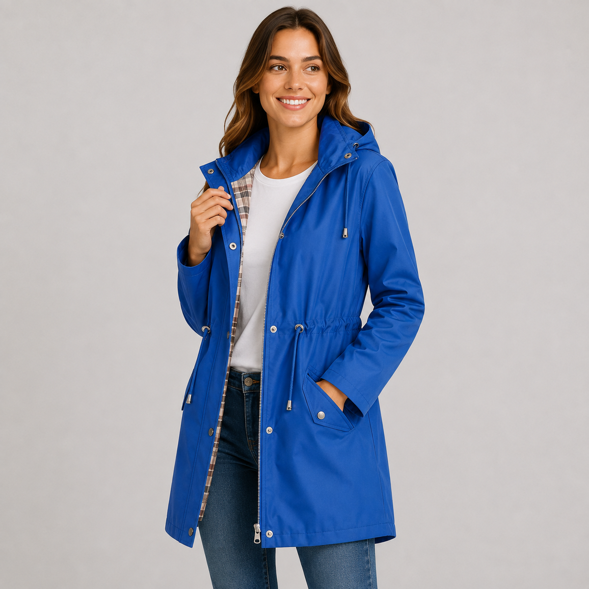Lightweight Hooded Jacket Cinched Waist