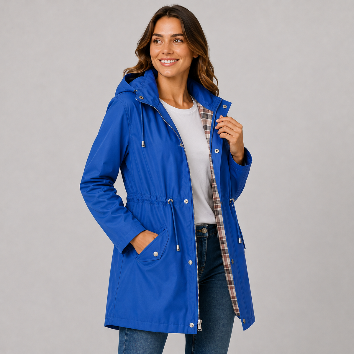 Lightweight Hooded Jacket Cinched Waist