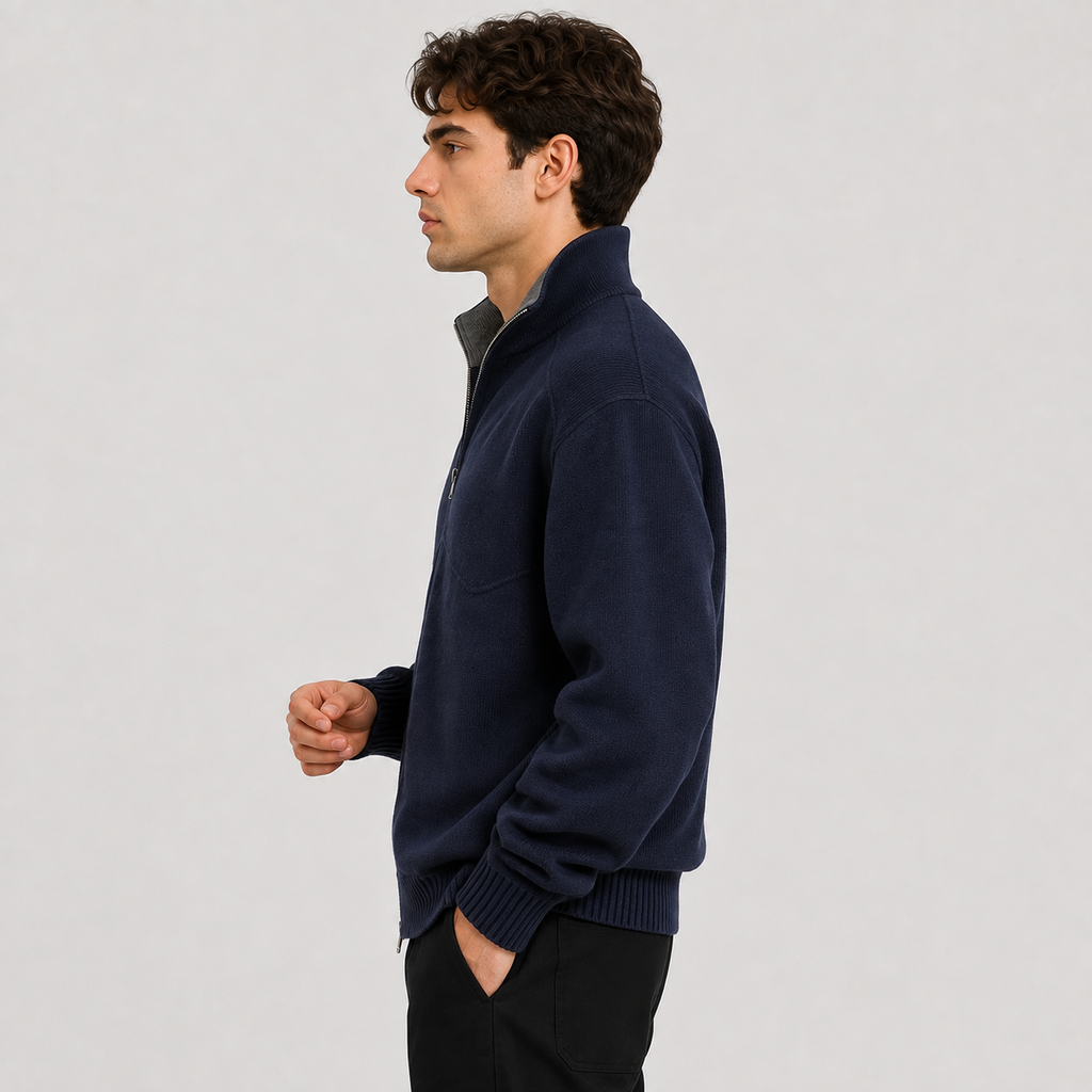 Stand Collar Knit Zip Cardigan