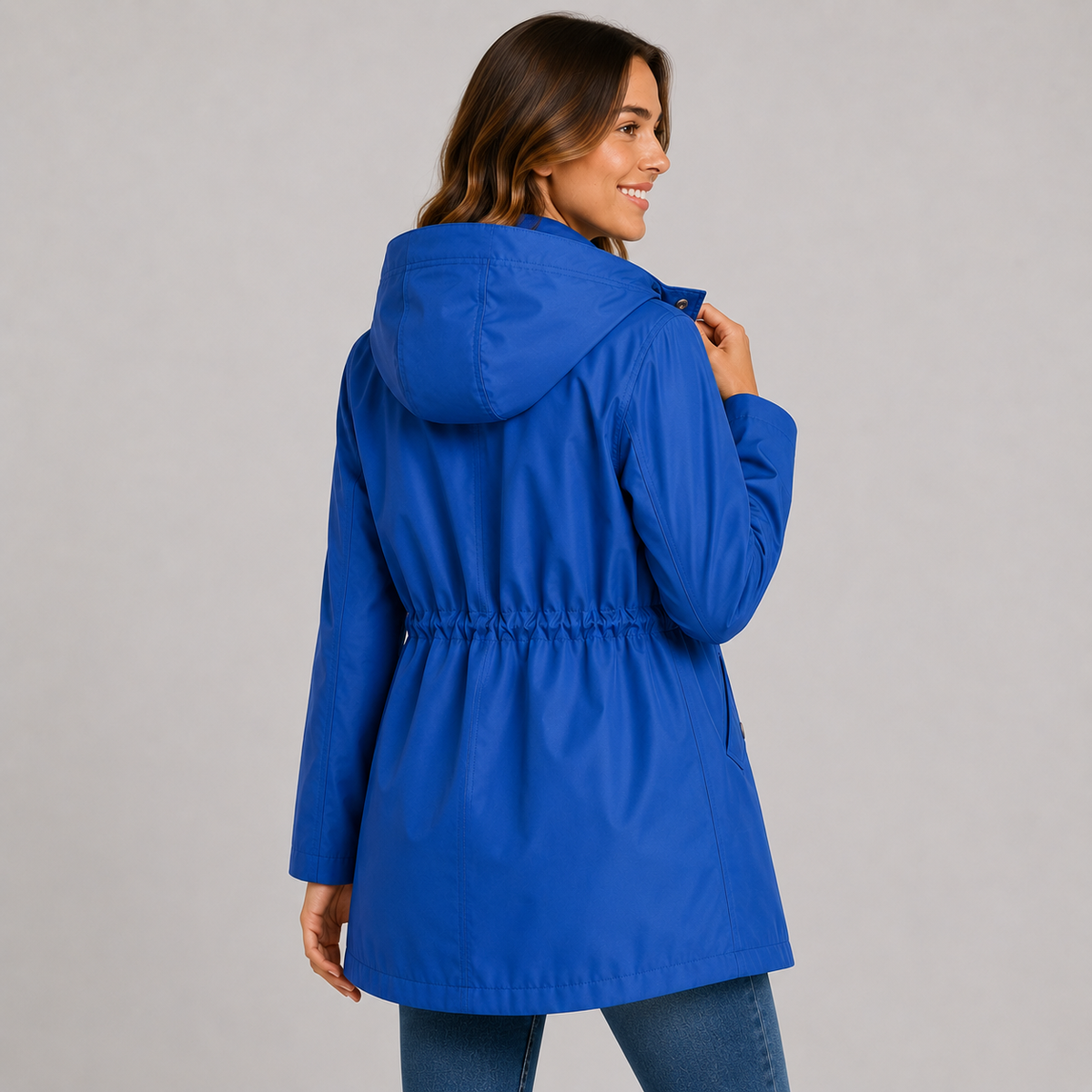 Lightweight Hooded Jacket Cinched Waist