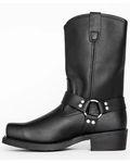 Harness ankle boots in black leather-look finish with metal fittings and a chunky sole