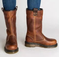Lined leather-look boots with round toe in black, side view