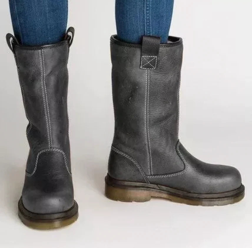Boots Leather-Look Lined Round Toe Comfort