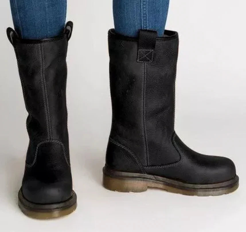 Boots Leather-Look Lined Round Toe Comfort