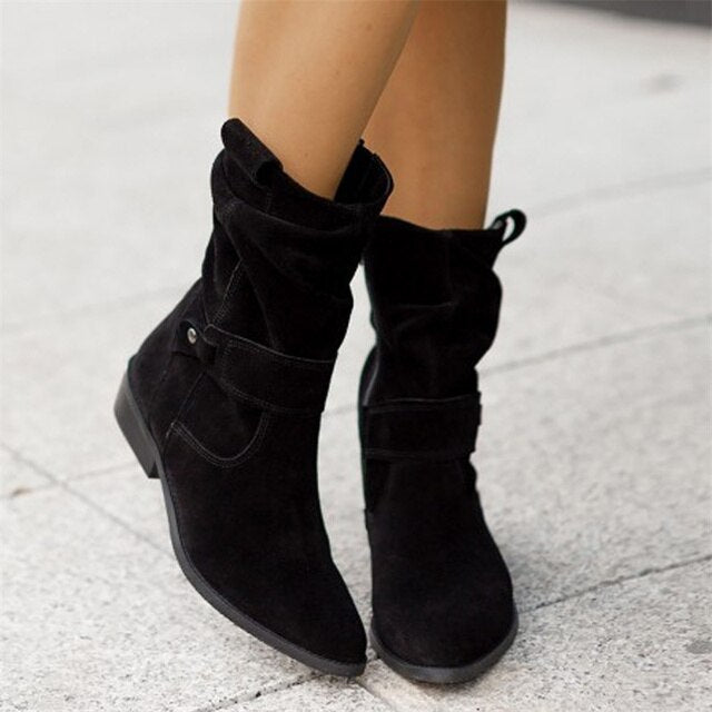 Suede-Look Ankle Boots Slouchy Western Style