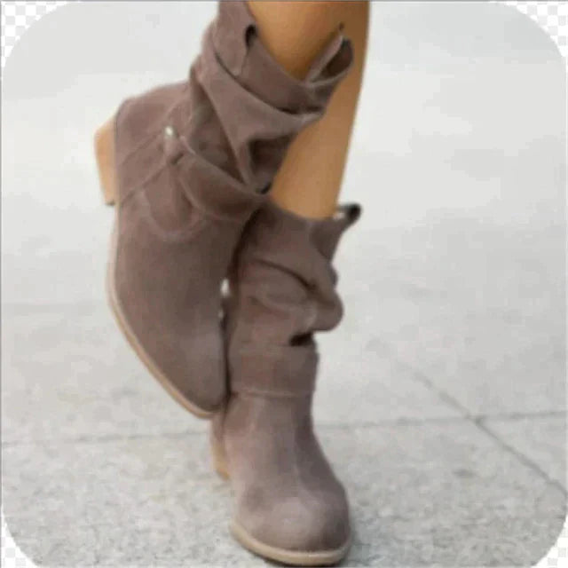 Suede-Look Ankle Boots Slouchy Western Style
