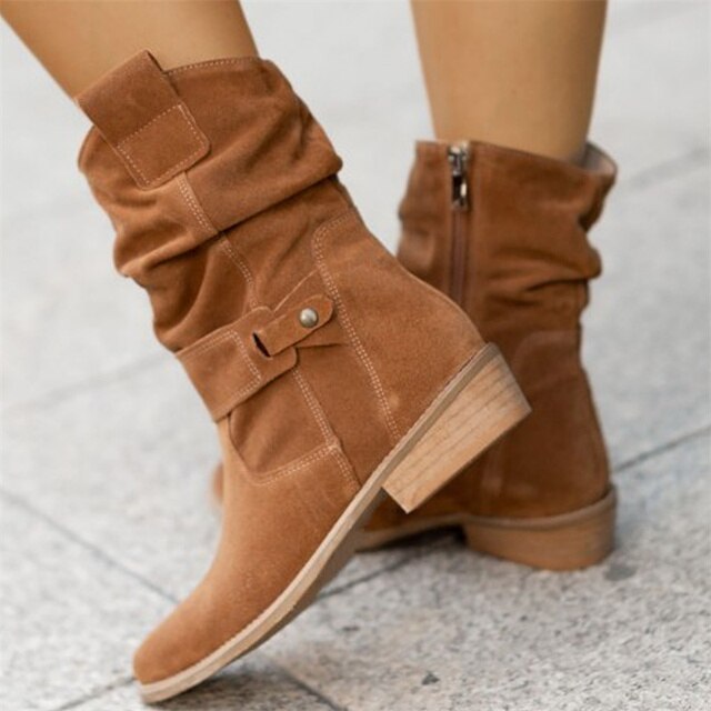 Suede-Look Ankle Boots Slouchy Western Style