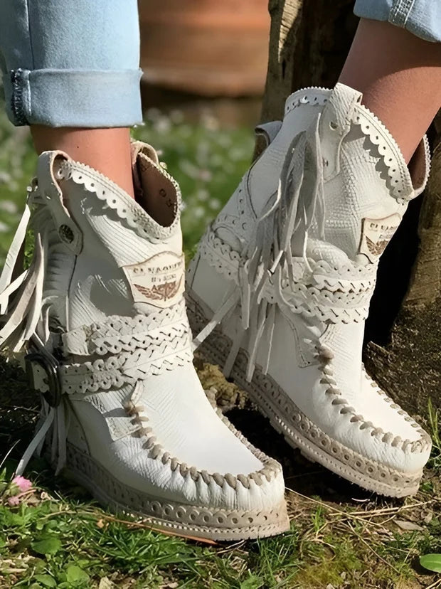 Western Boots Fringe Suede-Look