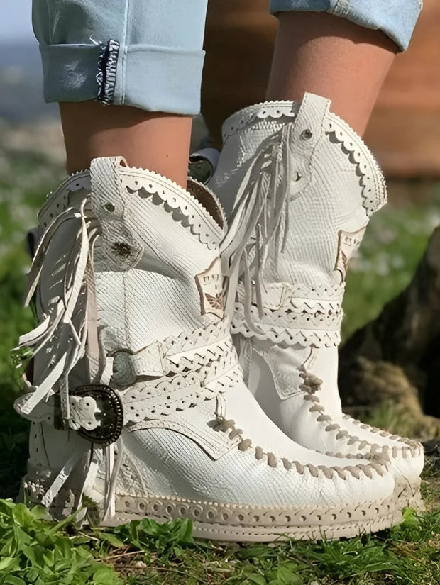 Western Boots Fringe Suede-Look