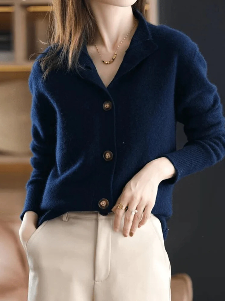 Button Cardigan Collared Soft Knit Relaxed