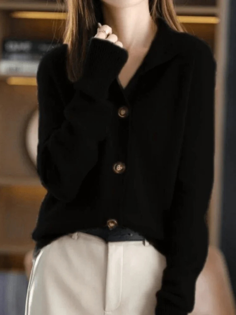 Button Cardigan Collared Soft Knit Relaxed