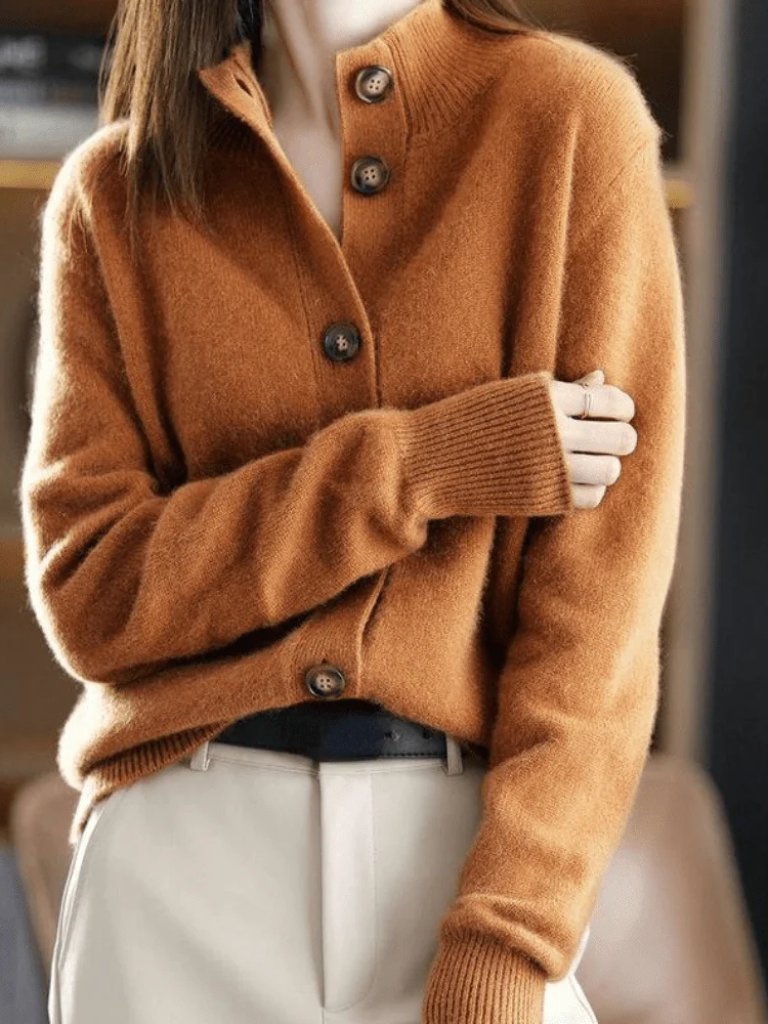 Button Cardigan Collared Soft Knit Relaxed