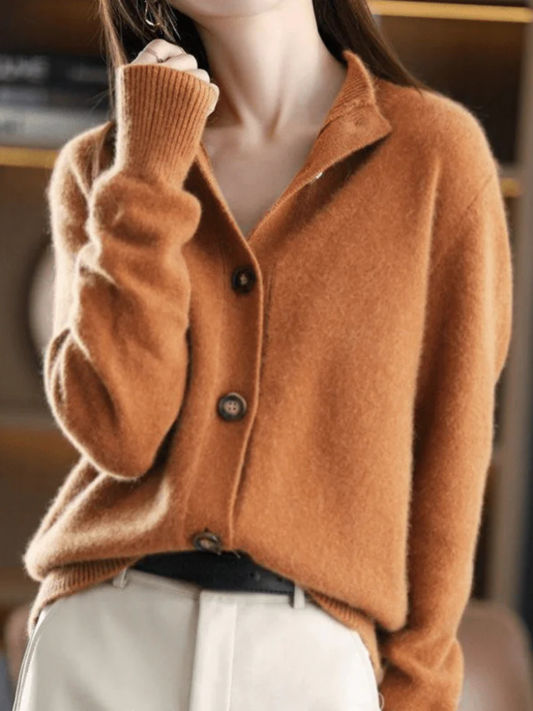 Button Cardigan Collared Soft Knit Relaxed