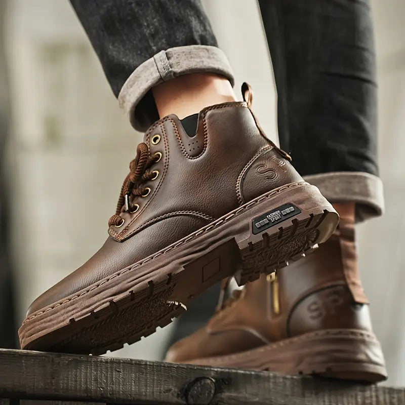 Waterproof hiking boots in brown, side view
