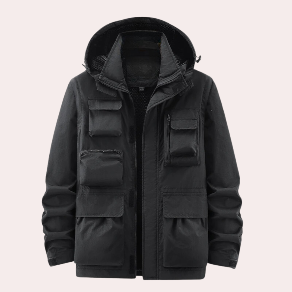 Warm regular-fit parka jacket in black, front view