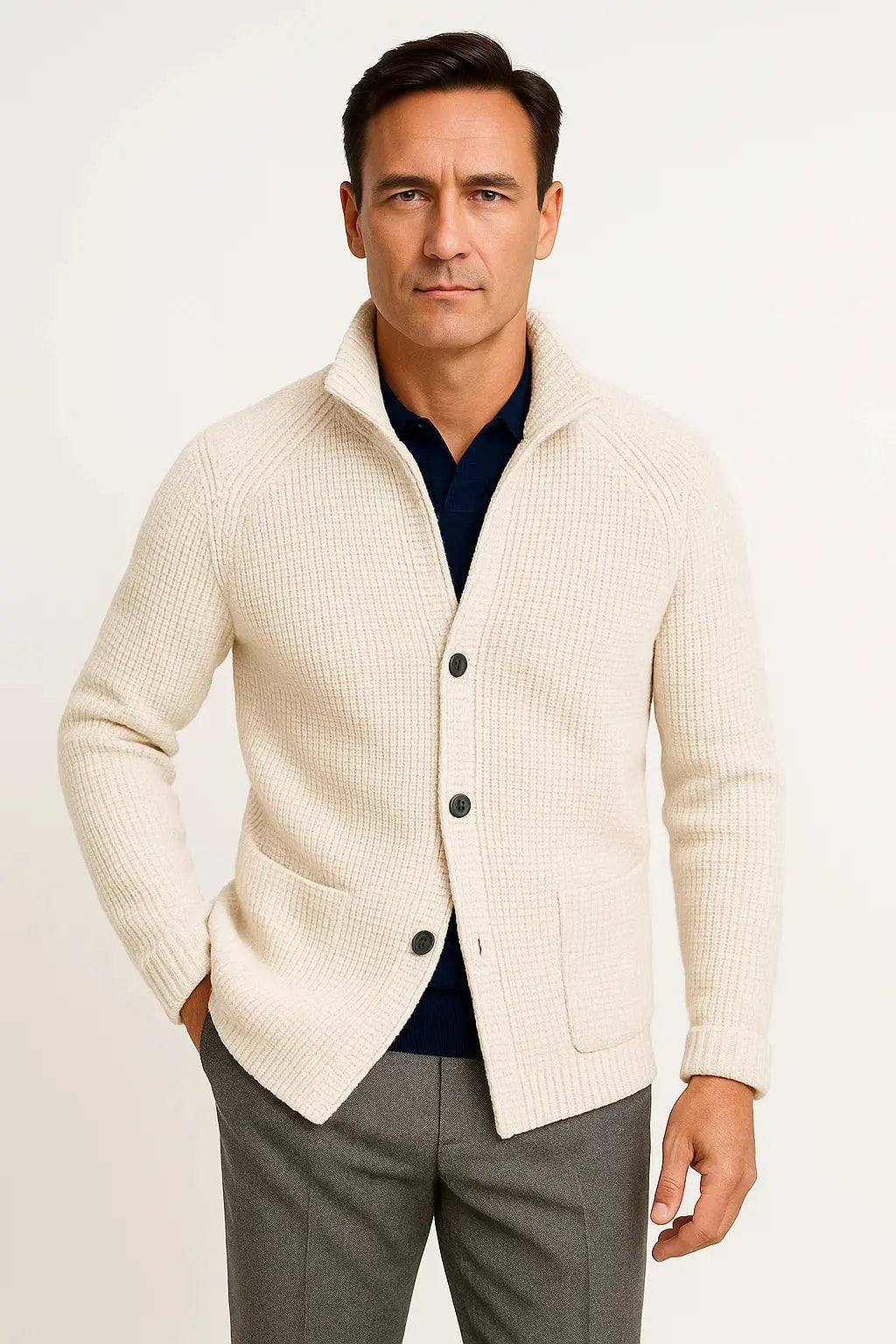 Cardigan Shawl Collar Textured Knit Button