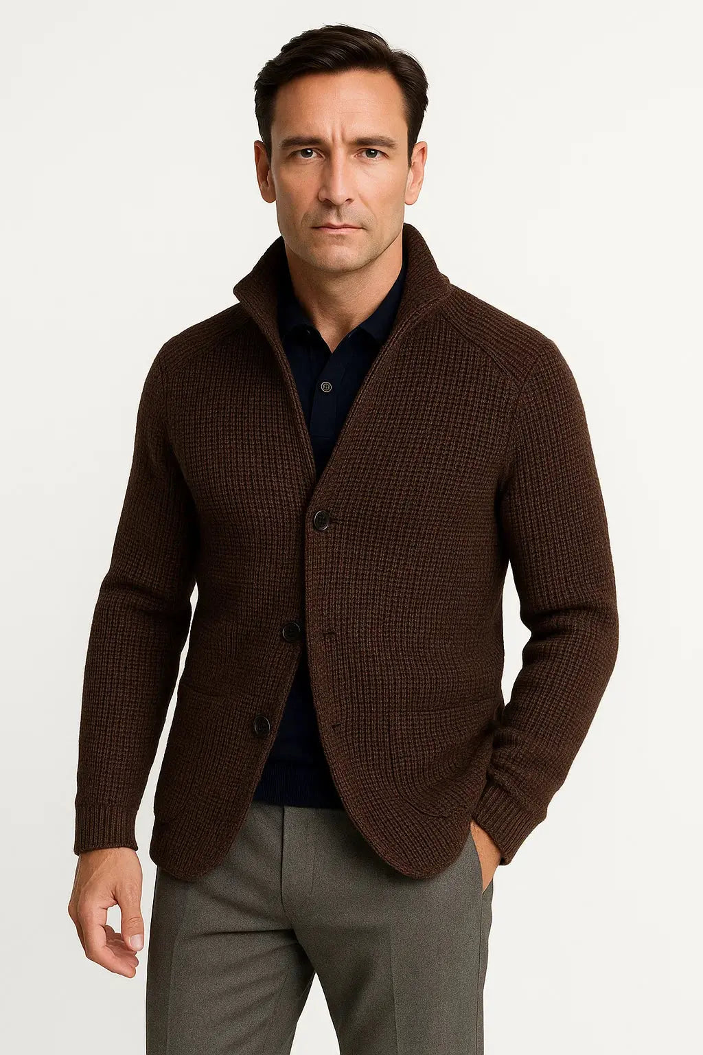 Cardigan Shawl Collar Textured Knit Button