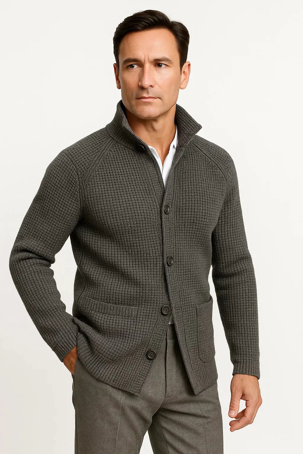 Cardigan Shawl Collar Textured Knit Button