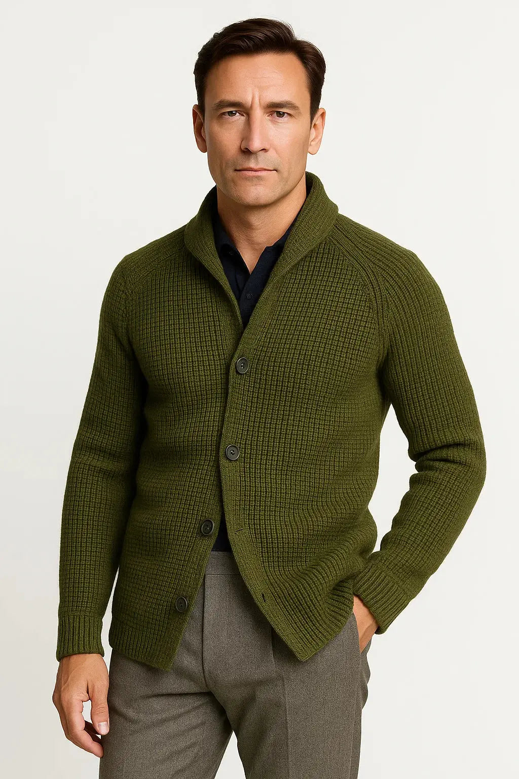 Cardigan Shawl Collar Textured Knit Button