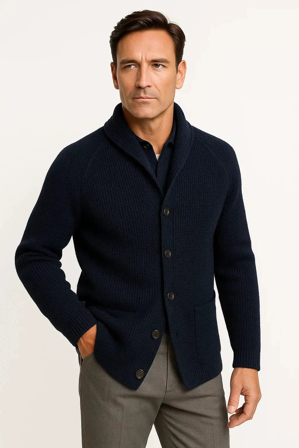 Cardigan Shawl Collar Textured Knit Button