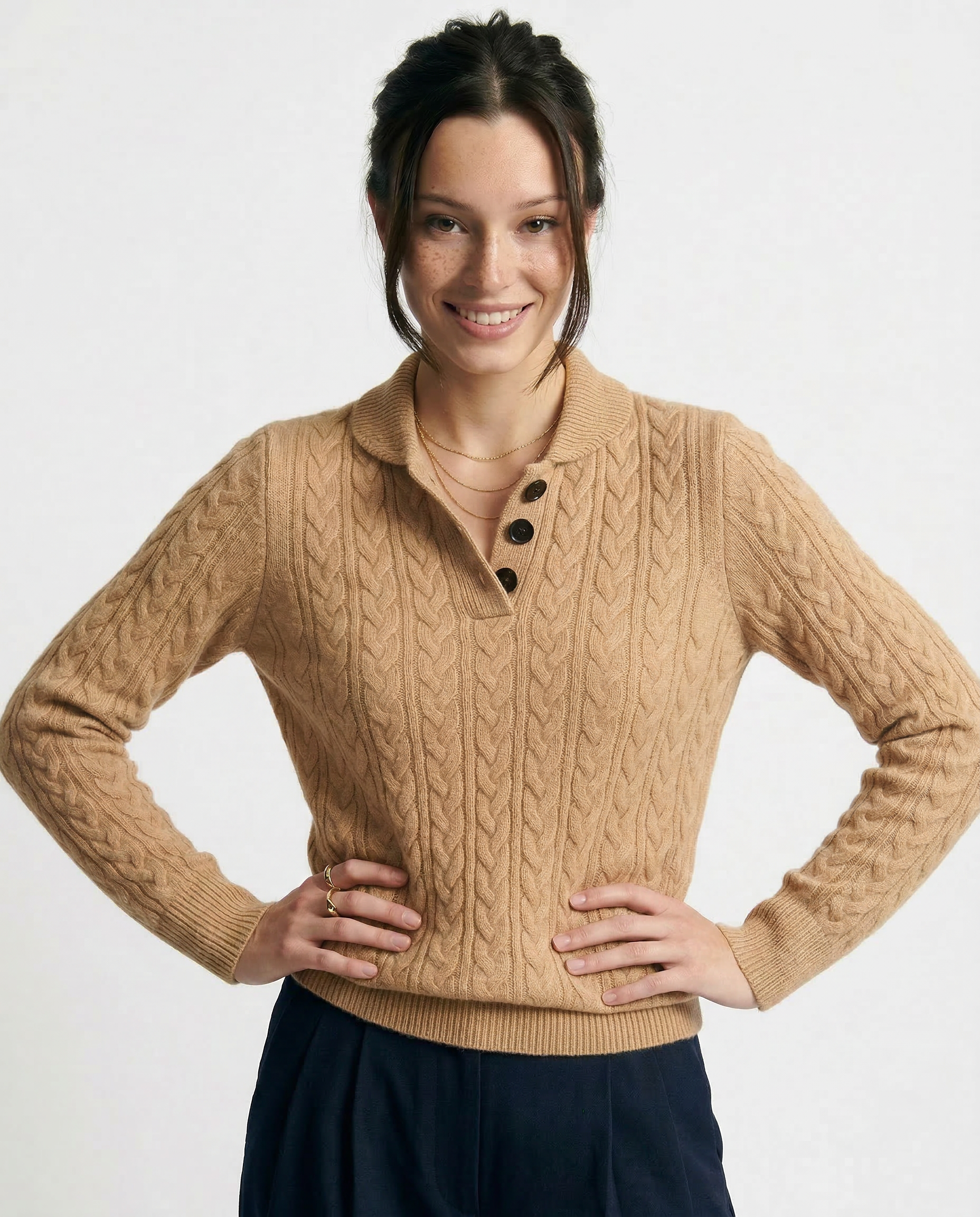 Cashmere Blend Sweater with Stand Collar