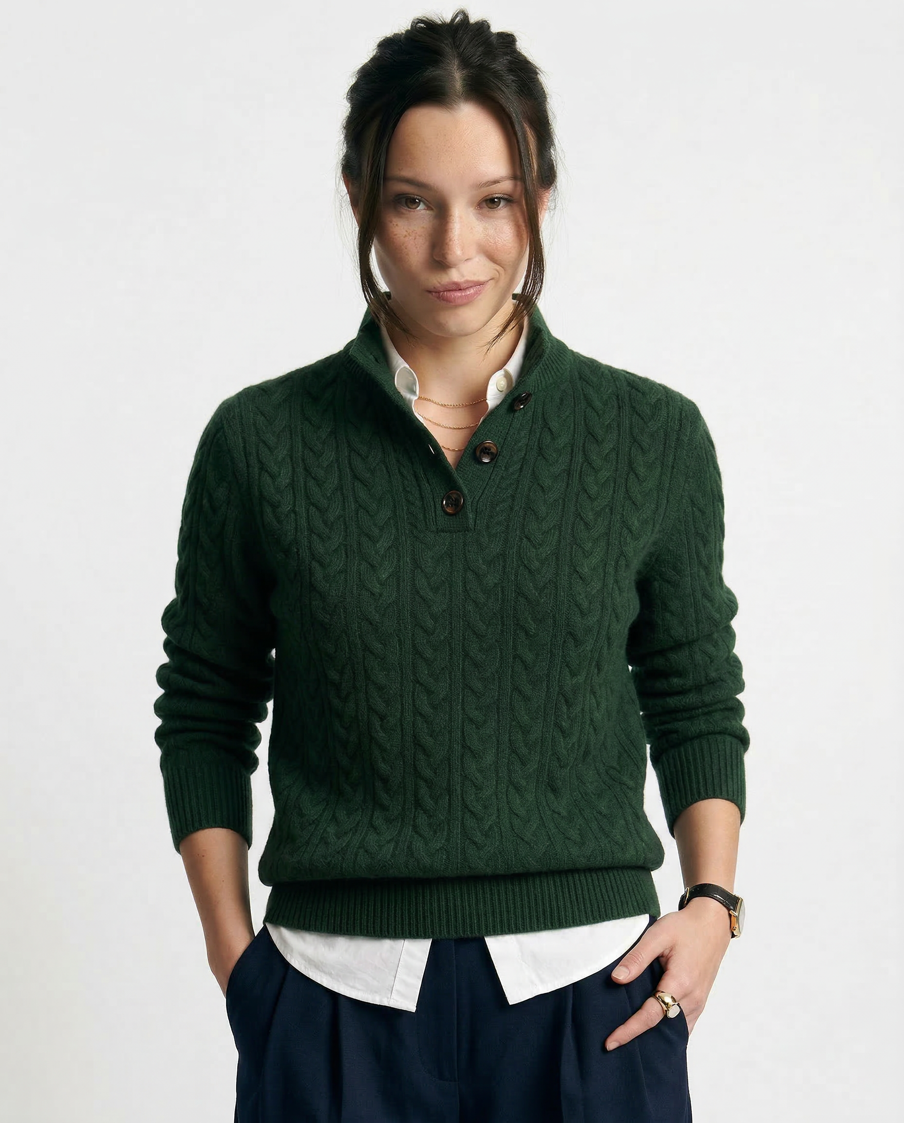 Cashmere Blend Sweater with Stand Collar