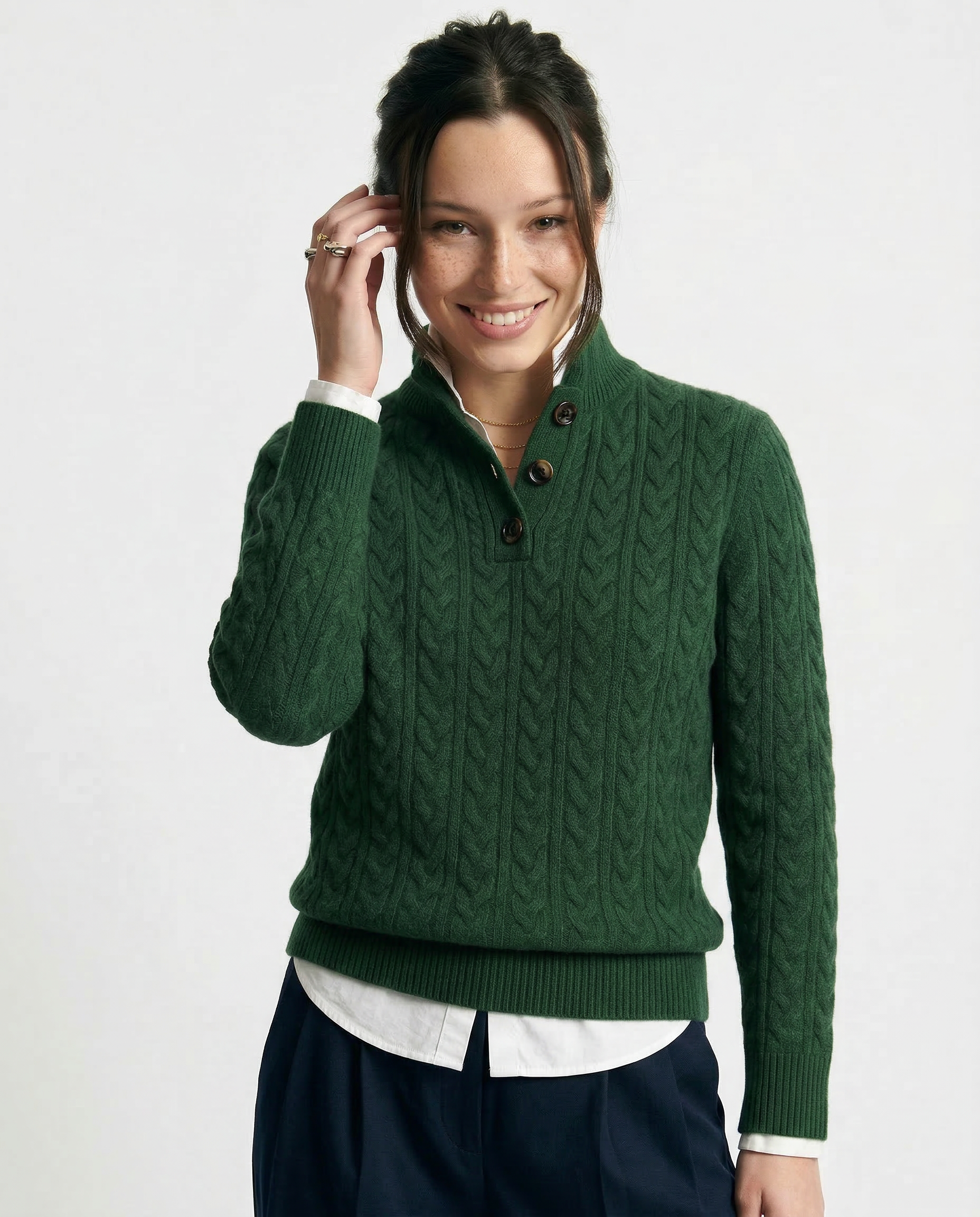 Cashmere Blend Sweater with Stand Collar