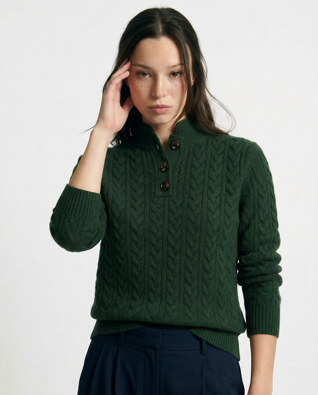 Cashmere Blend Sweater with Stand Collar