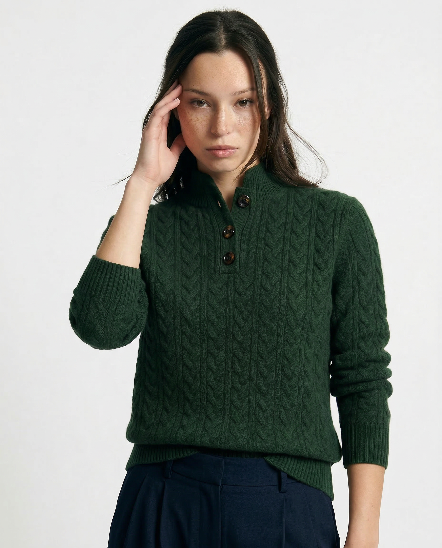 Cashmere Blend Sweater with Stand Collar