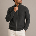 Ribbed Knit Zip Cardigan - Stand Collar