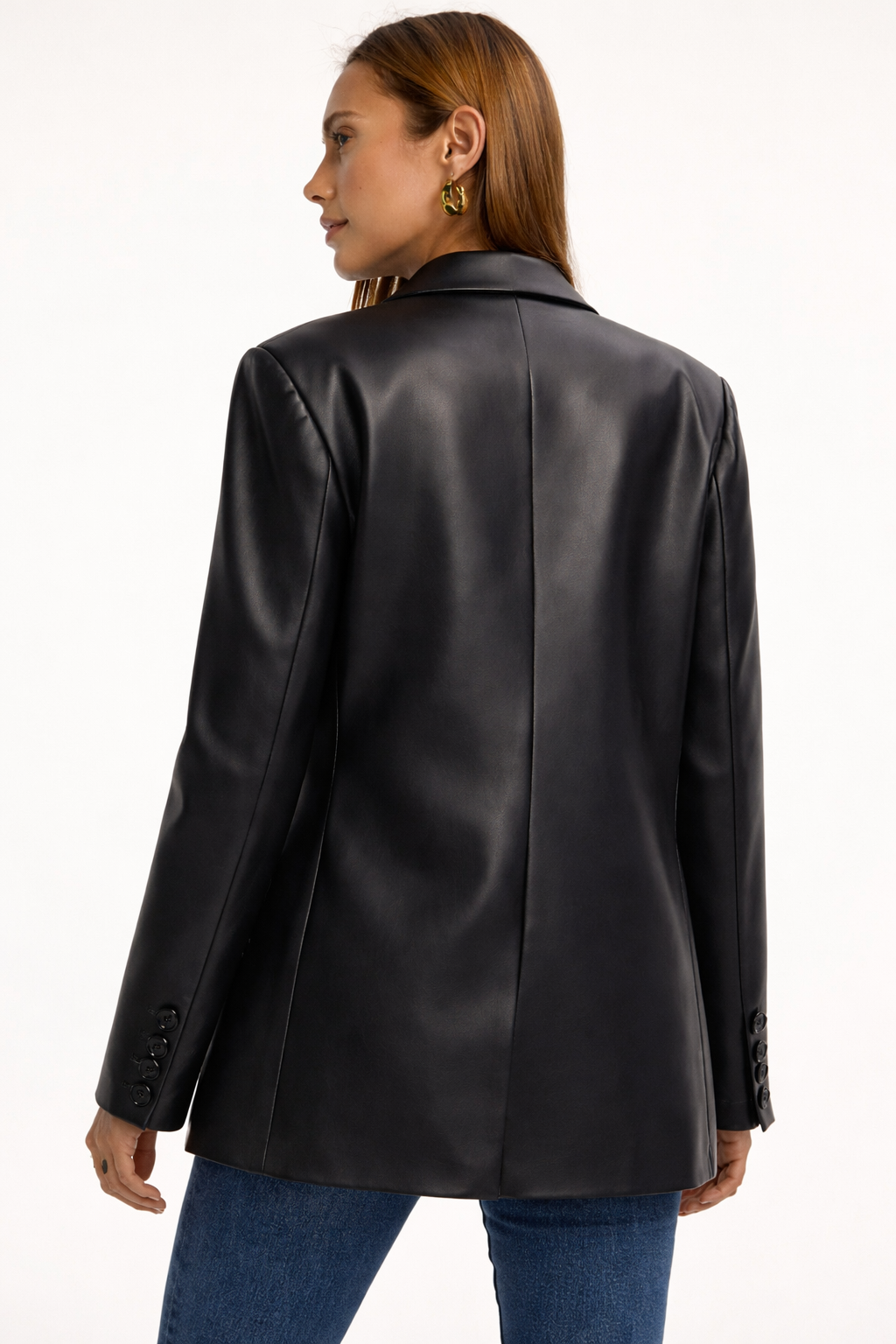 Leather-Look Blazer Tailored Single Button