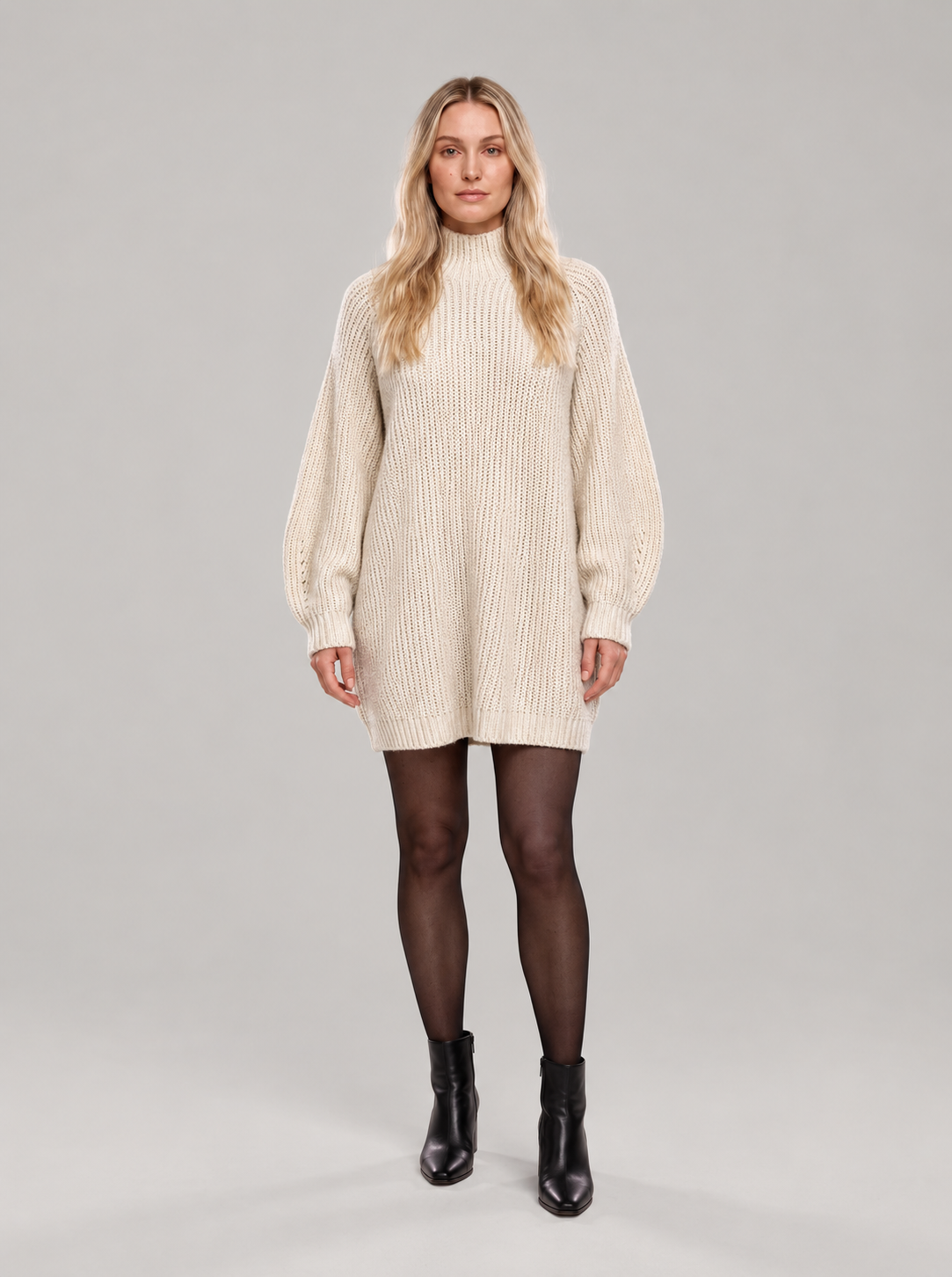 Oversized ribbed knit turtleneck sweater