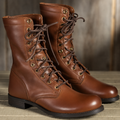Lace-up leather-look boots in dark brown, side view