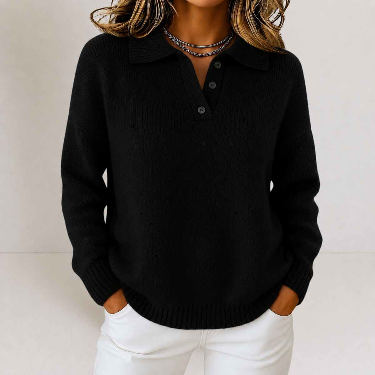 Polo Collar Knit Jumper Button Placket