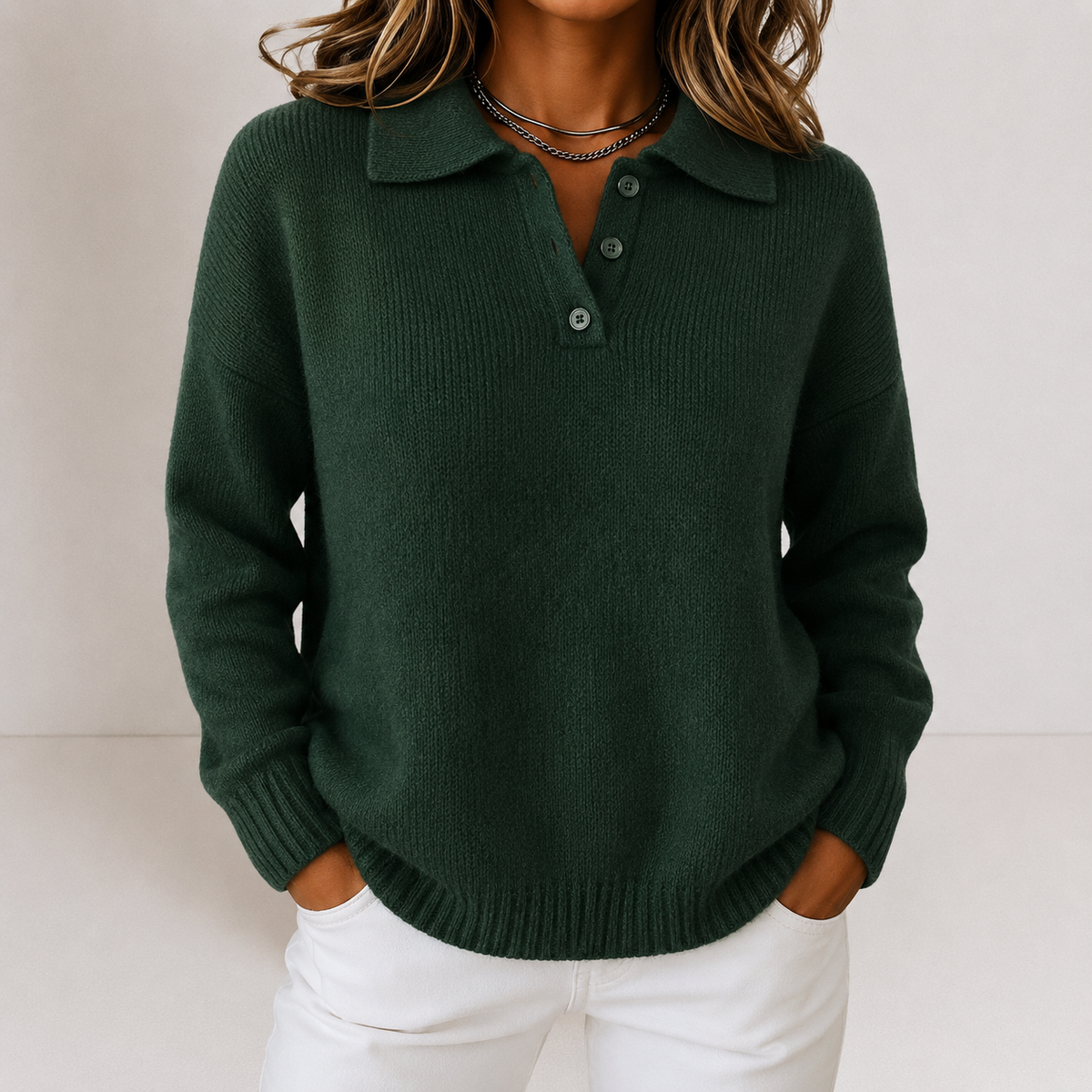 Polo Collar Knit Jumper Button Placket