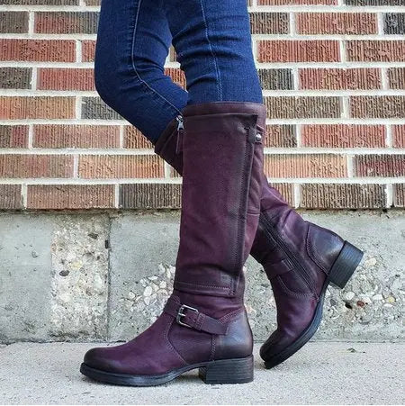 Round toe knee-high boots, product photo