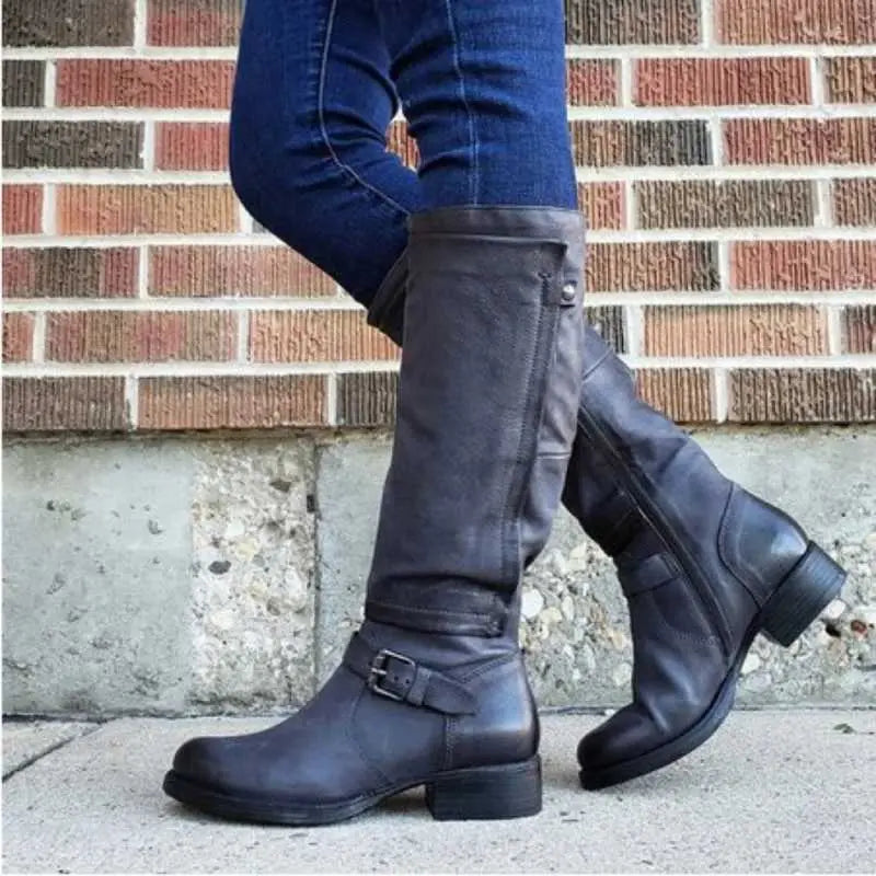 Round toe knee-high boots, product photo