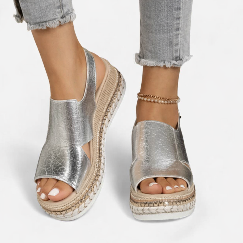 ComfortStep - Espadrille Wedge Sandals with Supportive Footbed and Metallic Croc-Effect 0